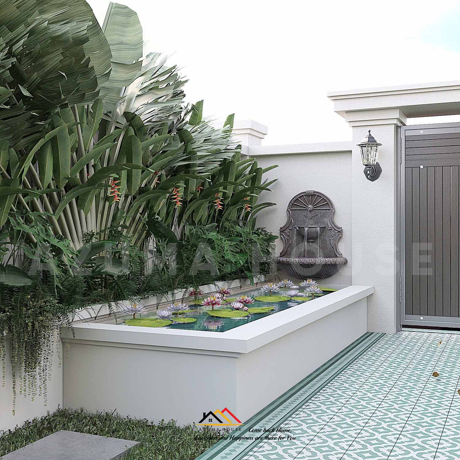 Bể cá trong sân vườn biệt thự