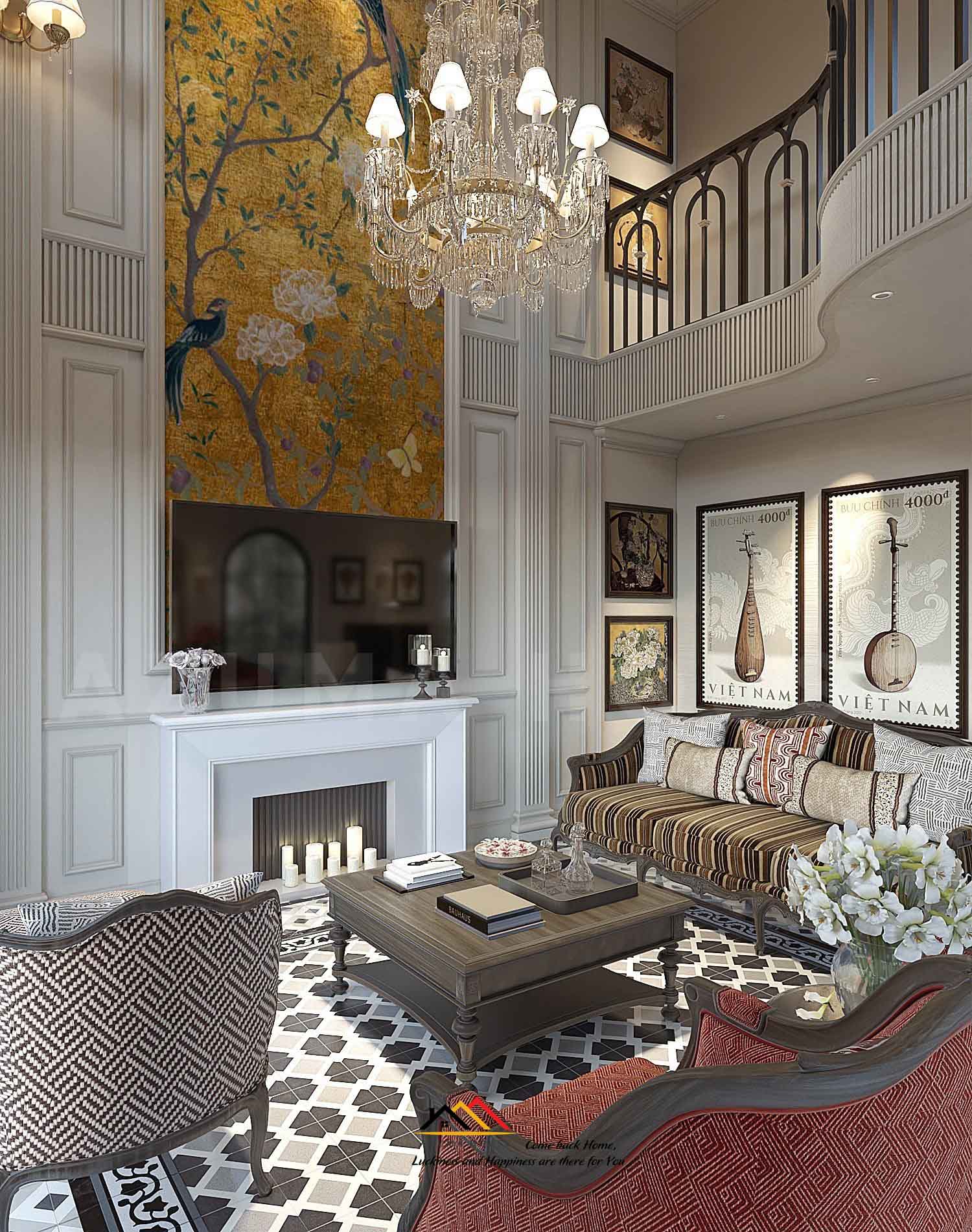 Phòng khách Đông Dương đẹp