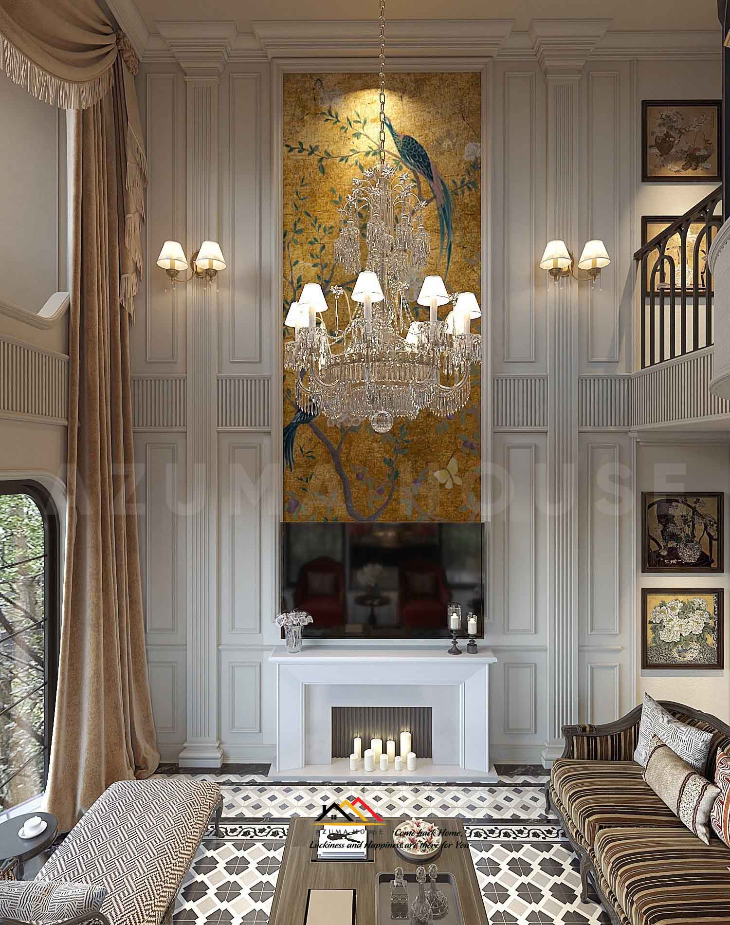 Thiết kế phòng khách Indochine đẹp