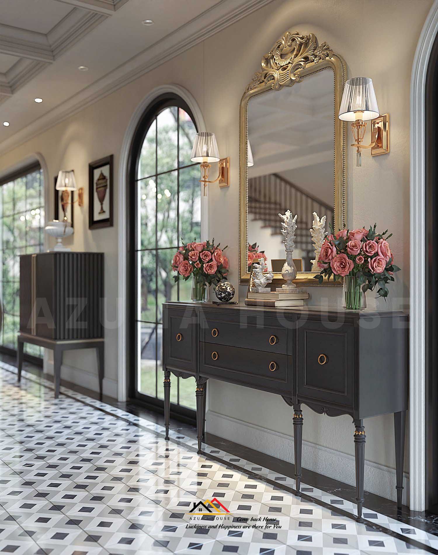 Kệ trang trí phòng khách biệt thự