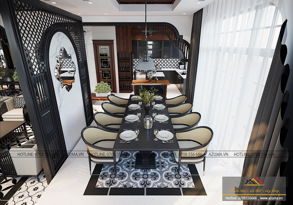 Thiết kế phòng bếp biệt thự Indochine