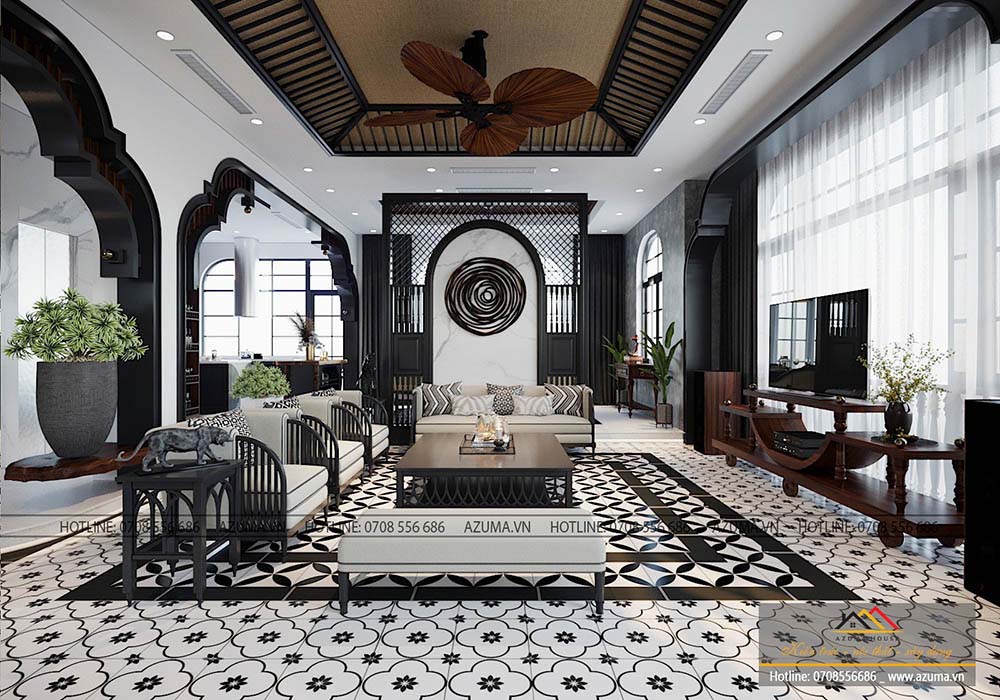Phòng khách biệt thự Indochine đẹp