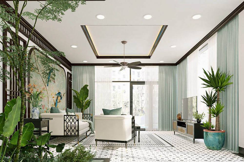 Phòng khách nhà cấp 4 Indochine