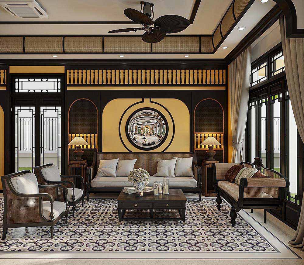 Gạch bông Indochine làm đẹp phòng khách