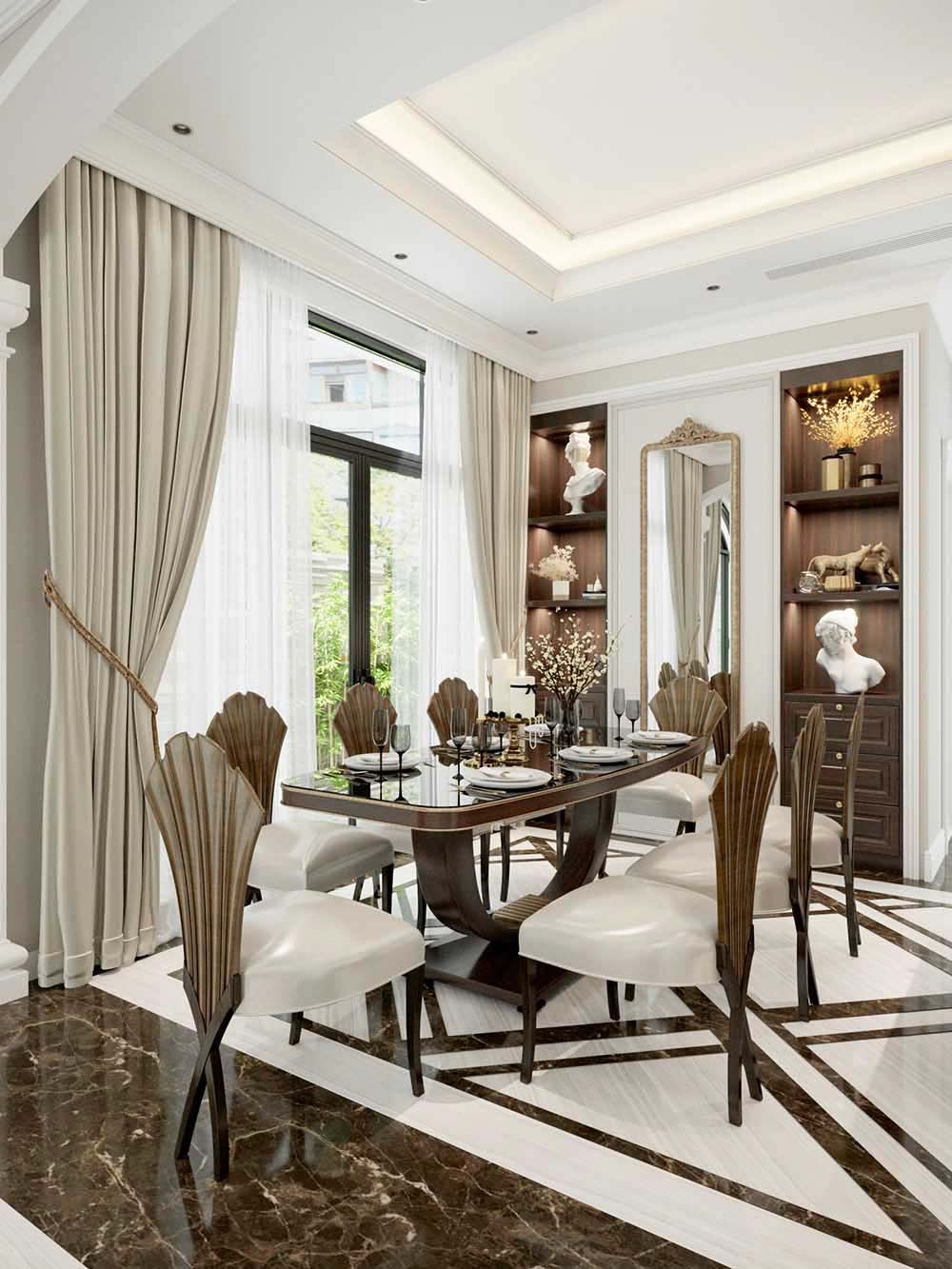 Mẫu bàn ăn 10 ghế cho gia đình