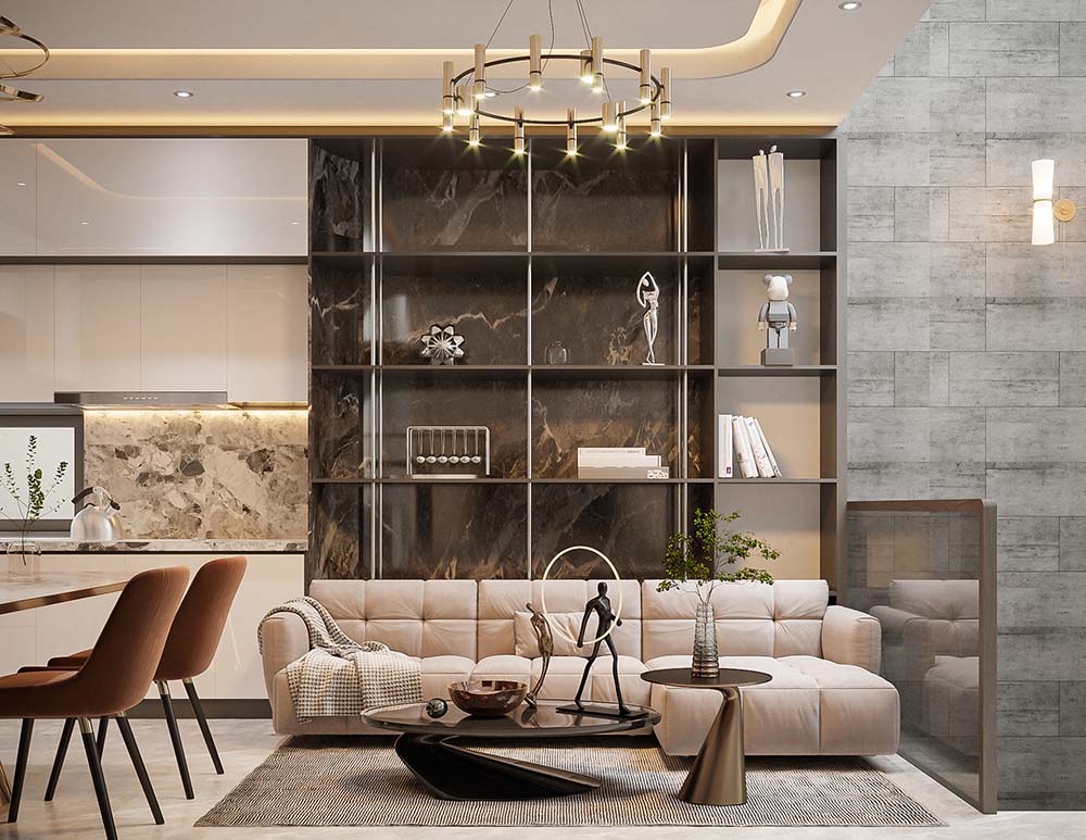 Thiết kế phòng khách trên tầng lệch