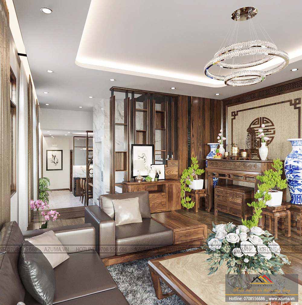 Thiết kế phòng khách liền phòng thờ