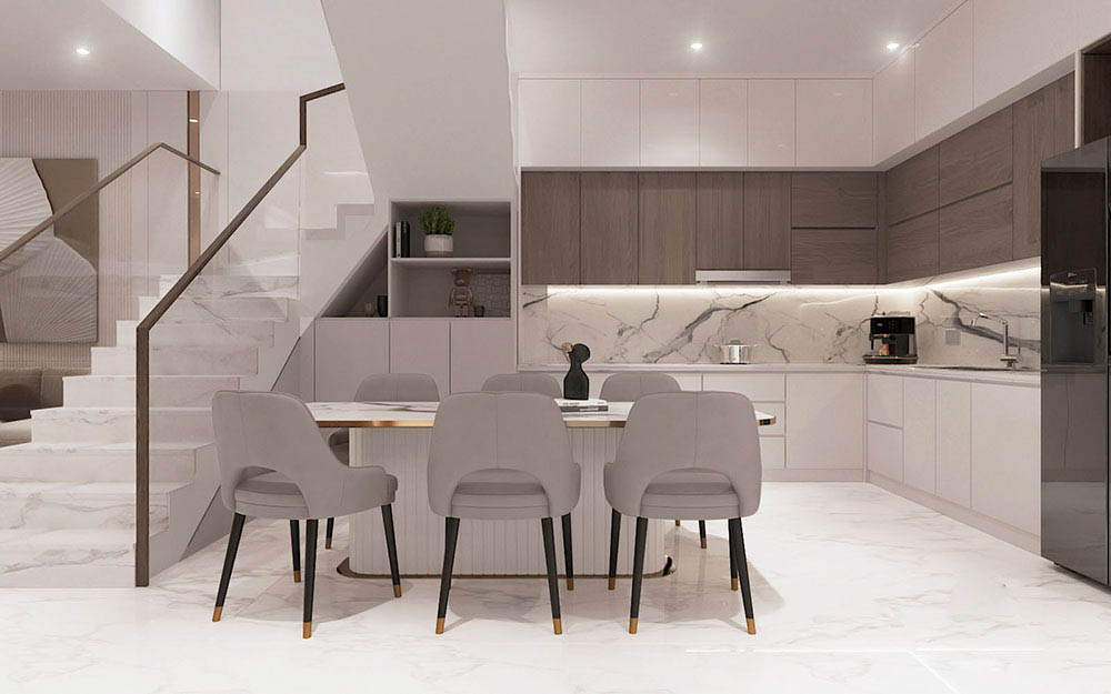 Thiết kế tủ bếp nhà ống hiện đại