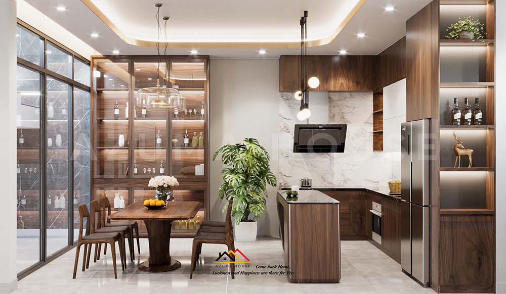 Mẫu phòng bếp hiện đại cho nhà ống