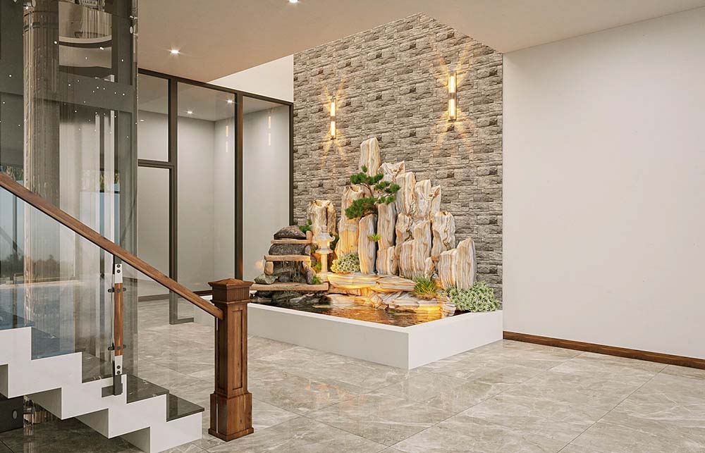 Tiểu cảnh hòn non bộ trong nhà ống