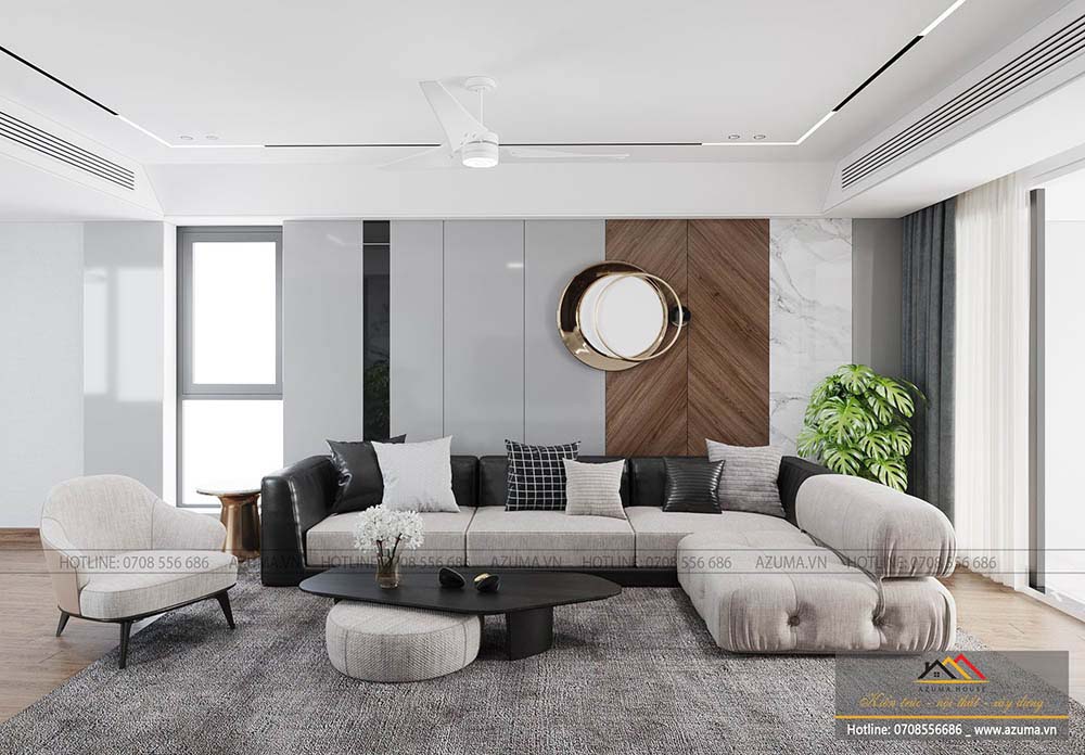 Thiết kế phòng khách mặt tiền 5m