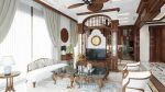 Thiết kế nội thất phòng khách phong cách Indochine đẹp mê ly